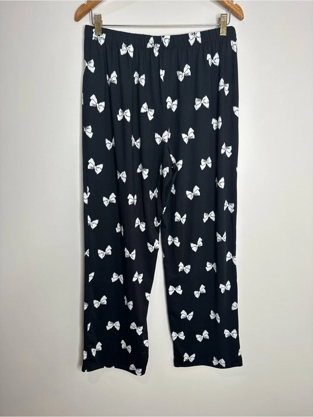 Kate Spade Black and White Bow Printed Button Up Pajama Set Wide Leg Size XL
